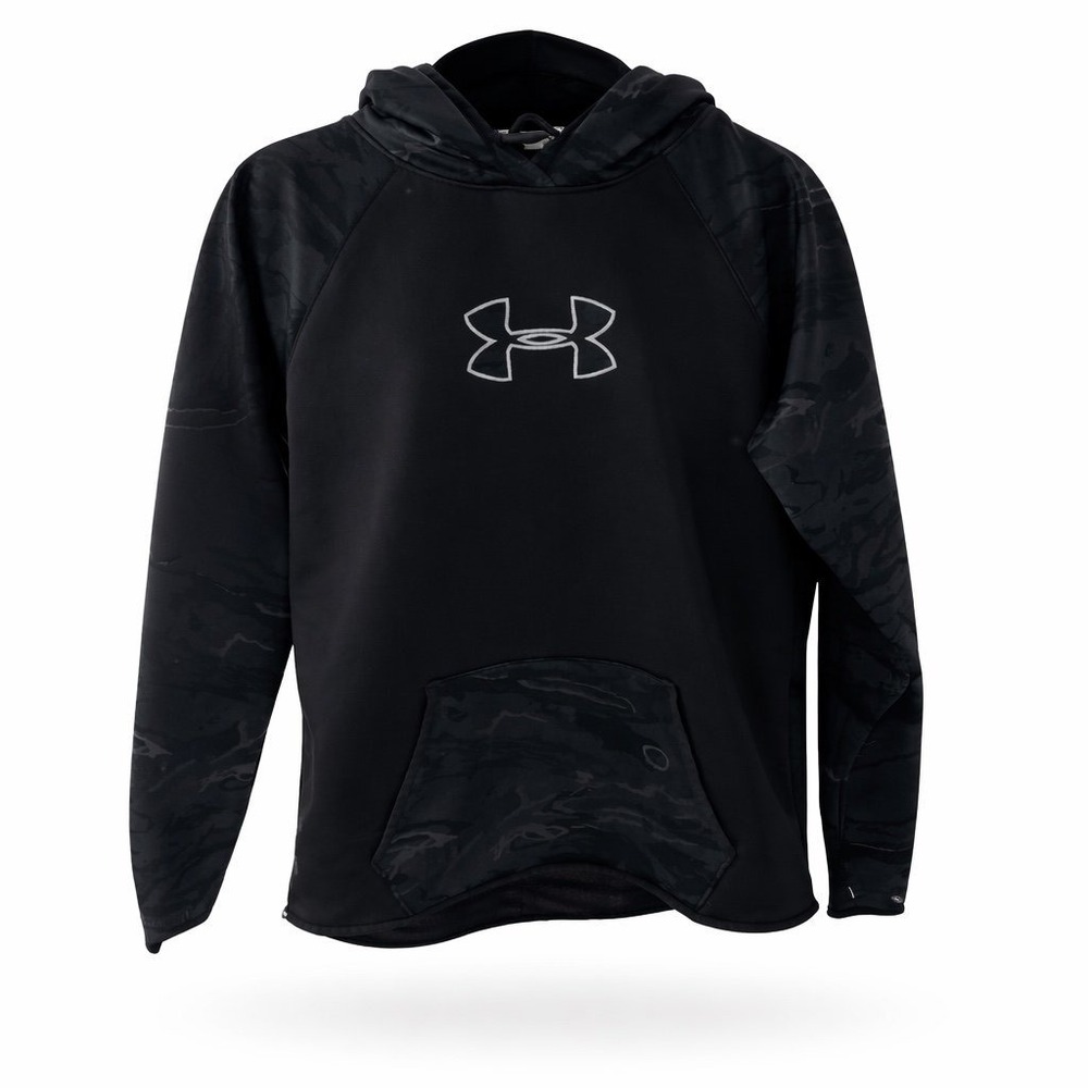 Under Armour Hoodie Large Black Stealth Camo Fleece Pullover Kangaroo Pocket UA